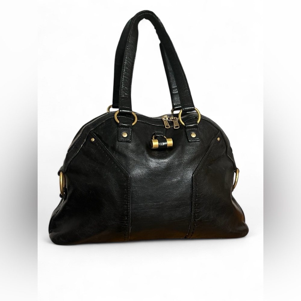 Authentic Yves Saint Laurent Muse Black Leather Shoulder Bag Tote Large Boho YSL